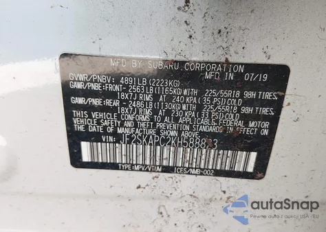 2019 Subaru Forester Sport from USA, damaged, VIN JF2SKAPC2KH588823